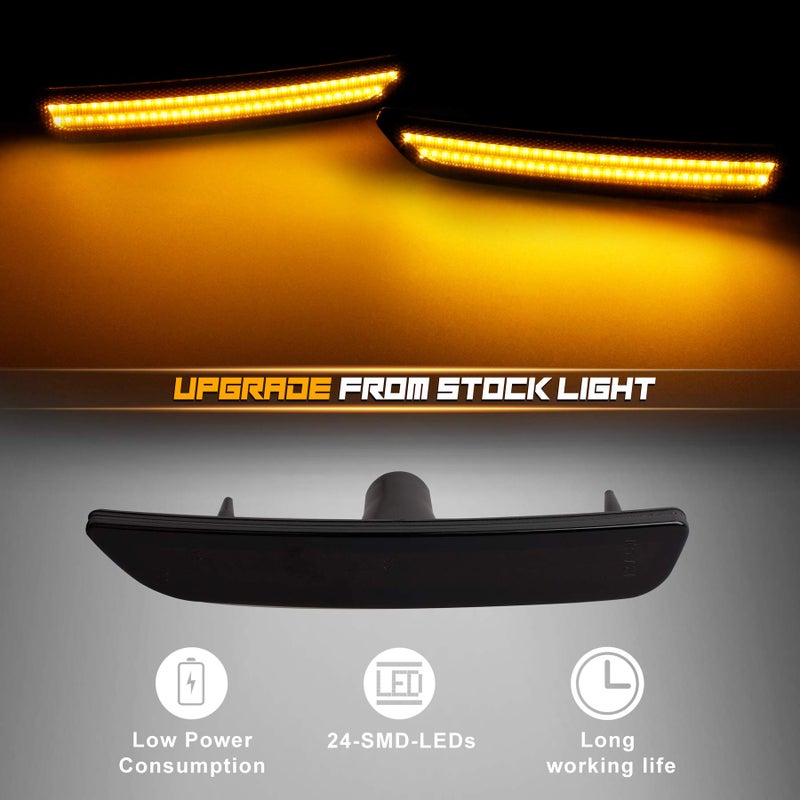 NDRUSH Front Amber LED Side Marker Lights Rear Red Bumper Sidemarker Lamps Reflectors Compatible with 2010-2014 Ford Mustang - Pack of 4 - Image 2